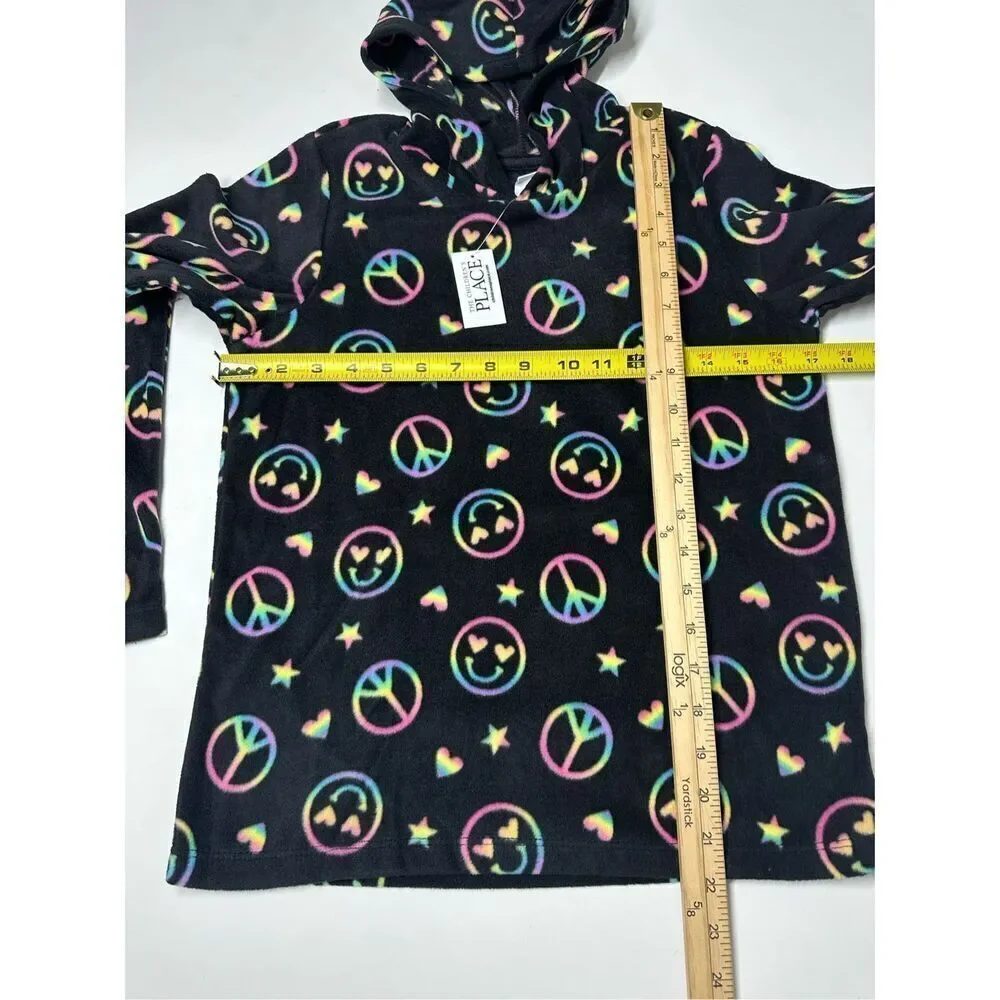 NWT The Children’s Place Girls Print Fleece Hoodie Black Size L (10-12)